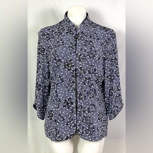 Alex evenings – steel blue, black-and-white, floral, glitter jacket – size XL